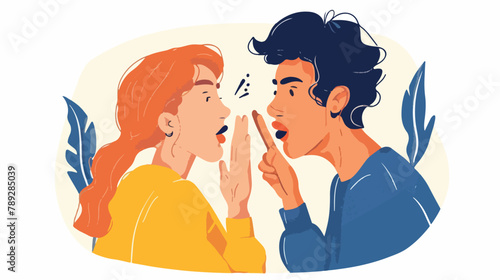Woman whispering gossip or secret rumors to man. Hand photo