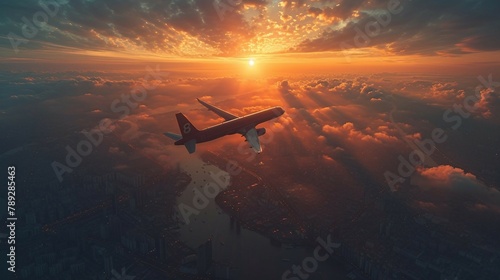 A cargo plane soaring through a clear sky. AI generate illustration photo