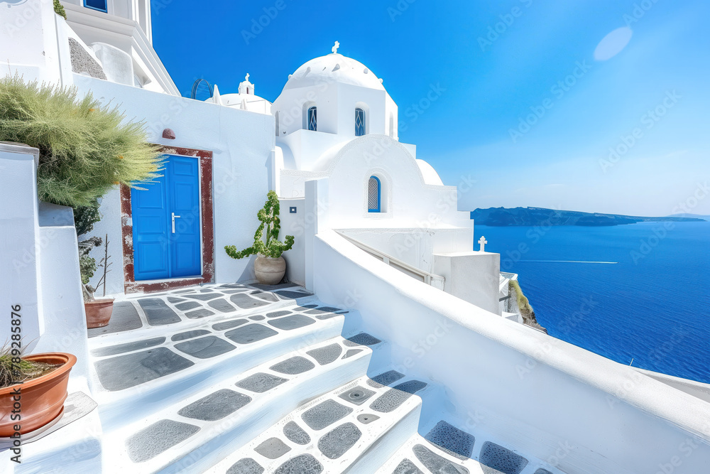 Obraz premium Vacation in Santorini, Greece, Generative AI