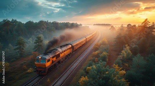 Landscape featuring a freight train seamlessly. AI generate illustration
