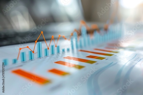Marketing financial. Typical sales or progress graph set on a grid with reflections .