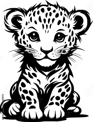 Leopard Baby | Black and White Vector illustration