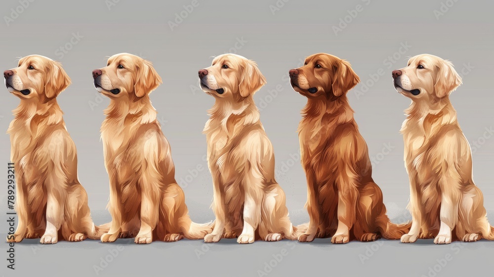 Fototapeta premium Golden Retriever dog and Labrador Retriever dog hand drawn modern set. Cartoon characters with flat colors.