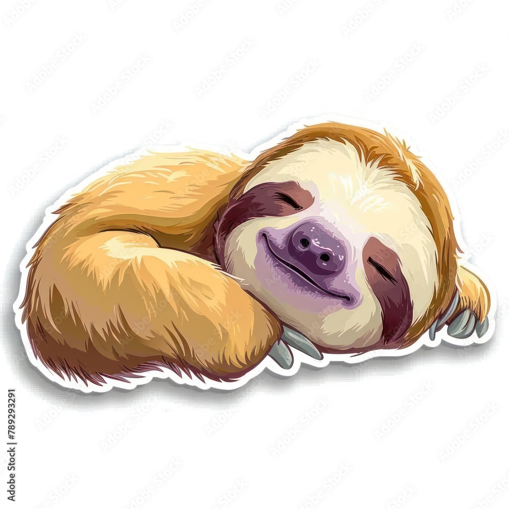 Naklejka premium Adorable baby sloth sticker, kawaii style, thick lines, bright colors