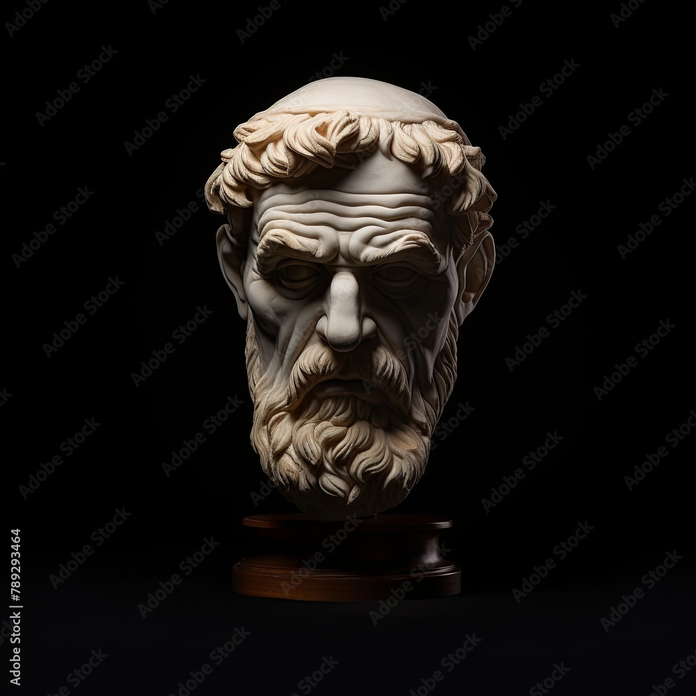 greek human head statue in a stern position greek human head statue in a stern position