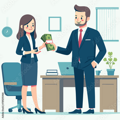 illustration of a boss giving money to an employee