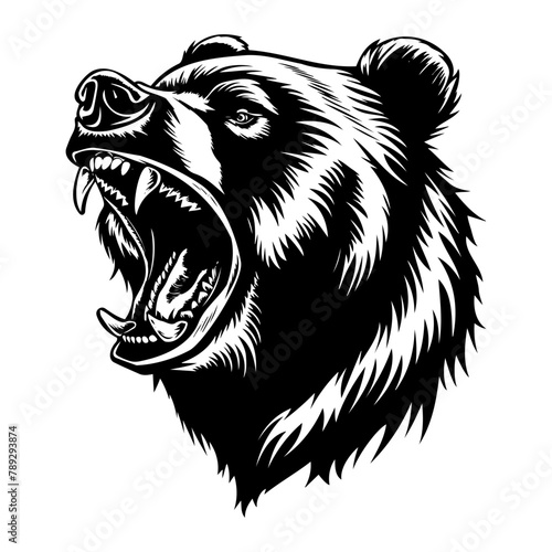 Fierce Bear Head Illustration in Black and White SVG
