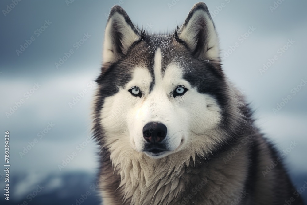 Close Up of a Husky Dog With Blue Eyes