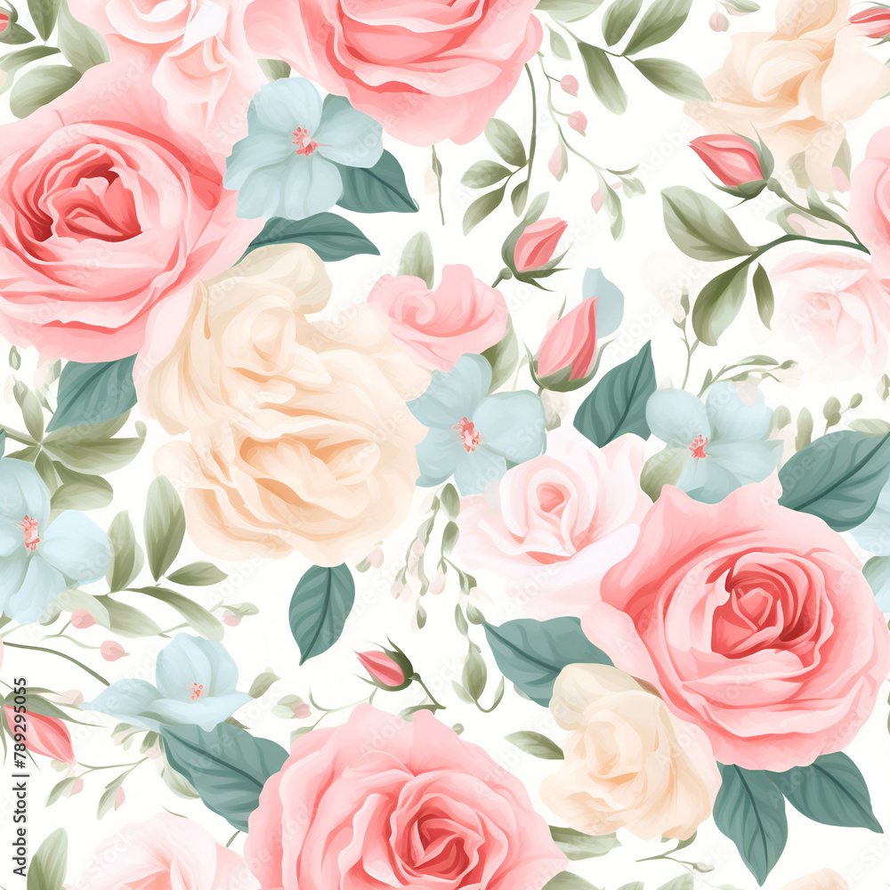 seamless pattern with pink roses illustration