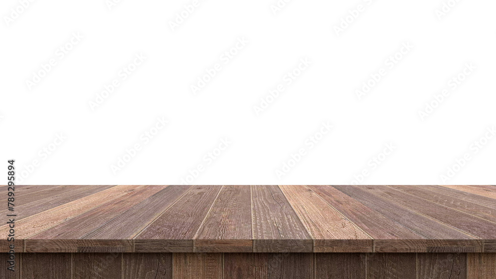 Realistic brown wood table top front view isolated. 3d rendering. Transparent background illustration. Realistic brown wood table top front view isolated. 3d rendering. Transparent background illustration.