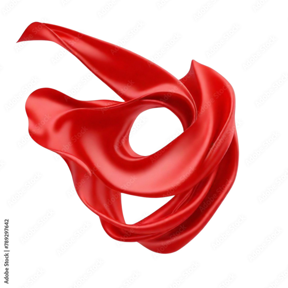 Fototapeta premium Beautiful flowing fabric of red wavy silk or satin. 3d rendering on Isolated transparent background png. generated with AI
