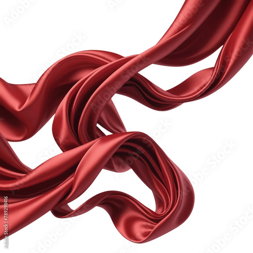 Beautiful flowing fabric of red wavy silk or satin. 3d rendering on Isolated transparent background png. generated with AI