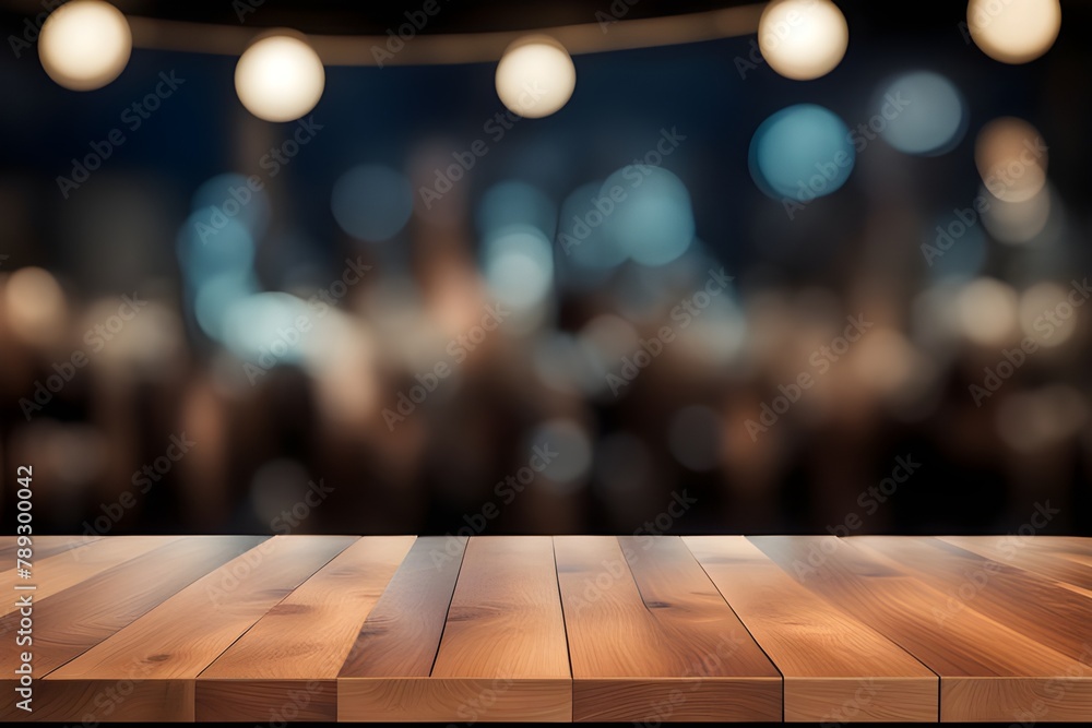 Wood table top, night party Wood table top, night party