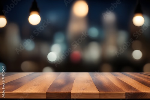 Wood table top, night party 