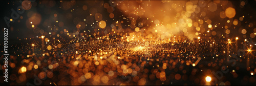 golden Fireworks on black background, christmas, new year , copy space, banner