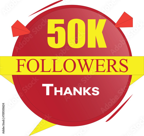Thank you 50000 followers icon in circle style. Subscription amount vector illustration on isolated background. 50k follower sign business concept.
