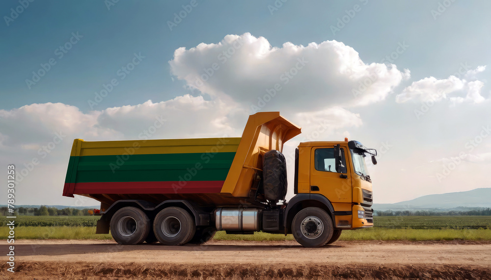 A truck adorned with the Lithuania flag parked at a quarry, symbolizing American construction. Capturing the essence of building and development in the Lithuania A truck adorned with the Lithuania flag parked at a quarry, symbolizing American construction. Capturing the essence of building and development in the Lithuania