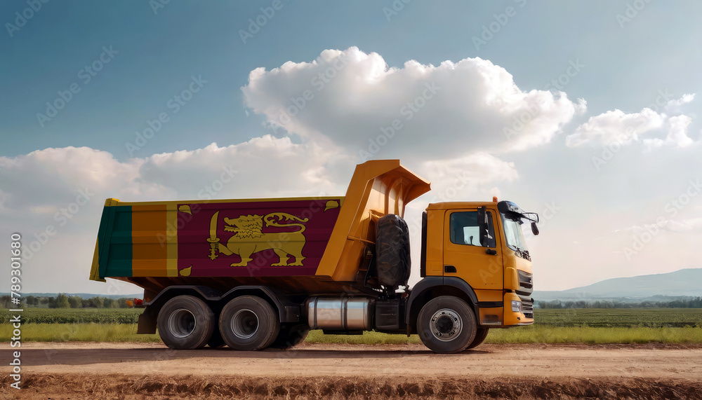 A truck adorned with the Sri Lanka flag parked at a quarry, symbolizing American construction. Capturing the essence of building and development in the Sri Lanka A truck adorned with the Sri Lanka flag parked at a quarry, symbolizing American construction. Capturing the essence of building and development in the Sri Lanka