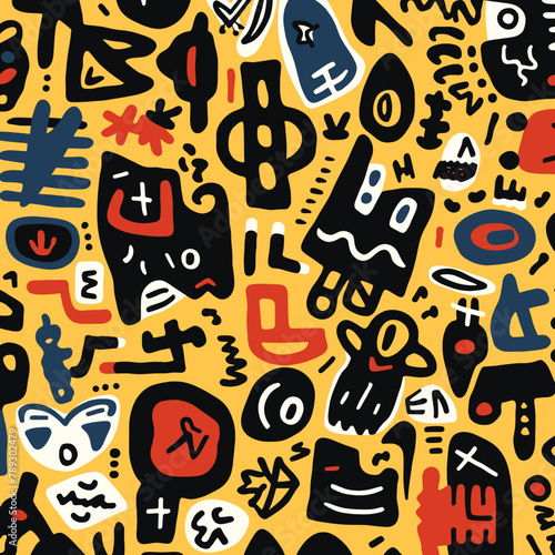 Seamless pattern with african and american symbols. Hand drawn vector illustration.
