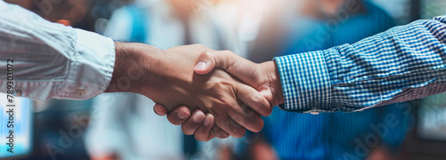 Close-Up of Two People Shaking Hands Against a Blurred Background