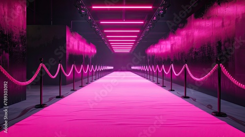 Fashion runway with a pink carpet and black velvet ropes © AI Farm