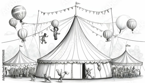Playful Circus Scene With Acrobats Clowns And Ci