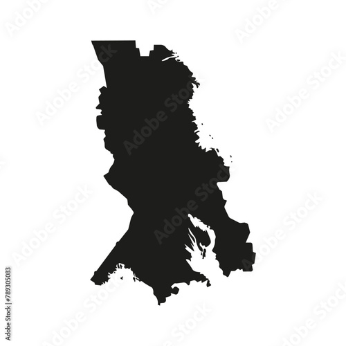 Vector isolated simplified illustration icon with black silhouette of Republic of Karelia, russian region, map with shape of Onega and Ladoga lakes. White background