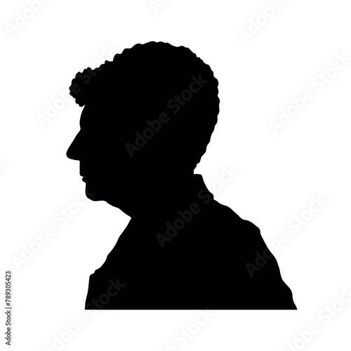 Senior woman grandmother side portrait head and shoulder profile silhouette.