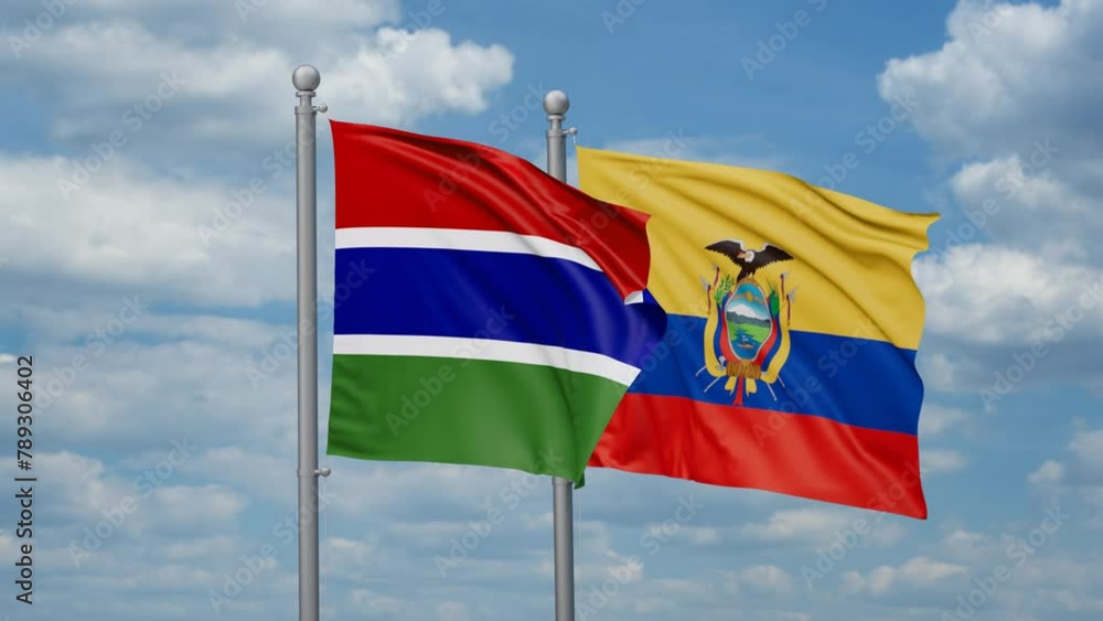 Ecuador and Gambia two flags waving together, looped video, two country relations concept Ecuador and Gambia two flags waving together, looped video, two country relations concept