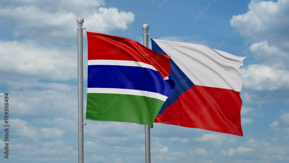 Czech Republic and Gambia two flags waving together, looped video, two country relations concept Czech Republic and Gambia two flags waving together, looped video, two country relations concept