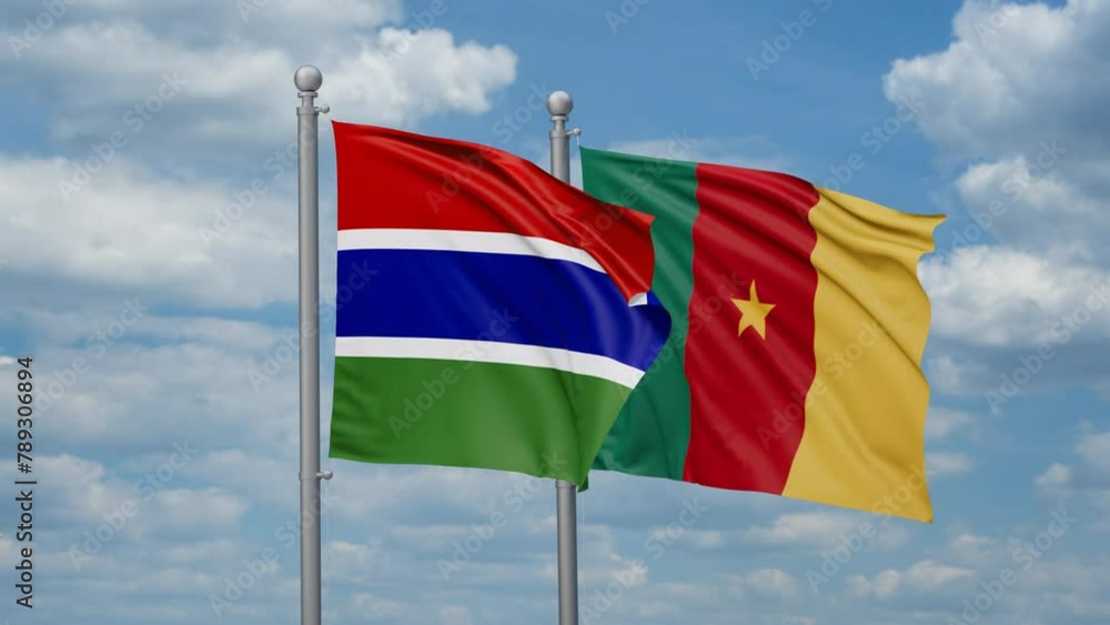 Cameroon and Gambia two flags waving together, looped video, two country relations concept Cameroon and Gambia two flags waving together, looped video, two country relations concept