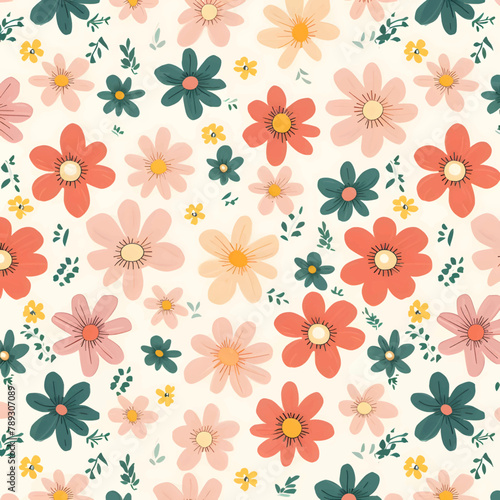 Seamless pattern with seamless pattern with flowers and leaves. Vector floral background.owers and leaves. Floral background.