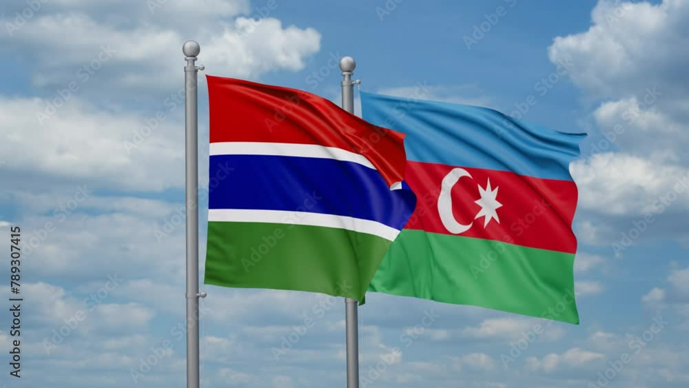 Azerbaijan and Gambia two flags waving together, looped video, two country cooperation concept Azerbaijan and Gambia two flags waving together, looped video, two country cooperation concept