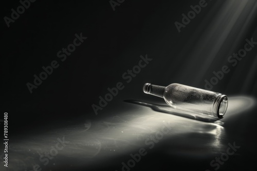 A solitary bottle in dramatic lighting embodies the silent struggle against alcoholism.