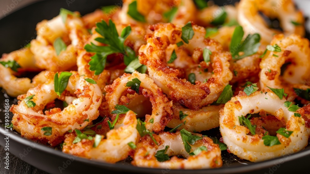 Golden and tender calamari rings fried to crispy perfection in oil, a delightful delicacy