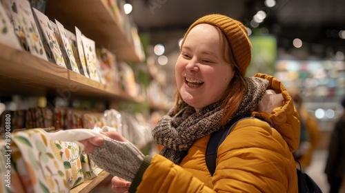 Wallpaper Mural Joyful young woman with down syndrome smiling while working happily in a fabric store Torontodigital.ca