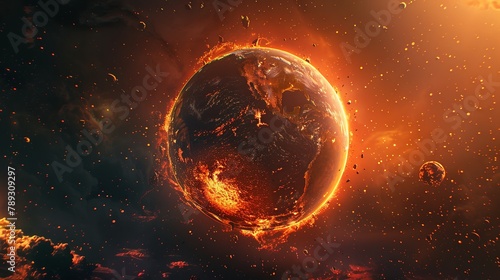 Illustration of Earth's burning surface with ultra-realistic detail, conveying the global warming theme. AI Image