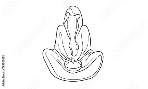 Candlestick "Faceless", witch attributes isolated on white background. Magic line art drawing. Vector illustration