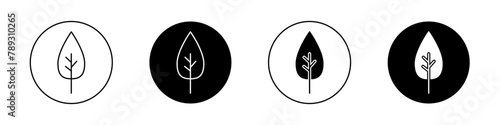 Leaf icon set. tree leaves vector symbol. fresh organic Leaf shape sign in black filled and outlined style.