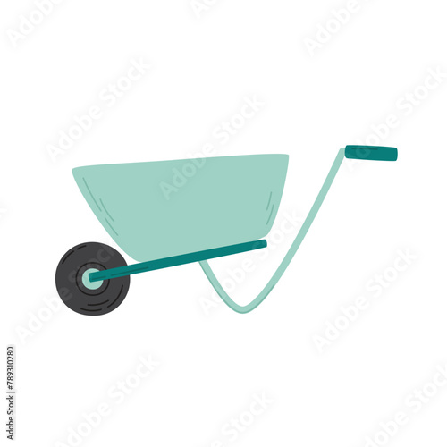 Wheelbarrow, garden and farm equipment. Flat vector illustration isolated on white background. Side view of an agriculture cart