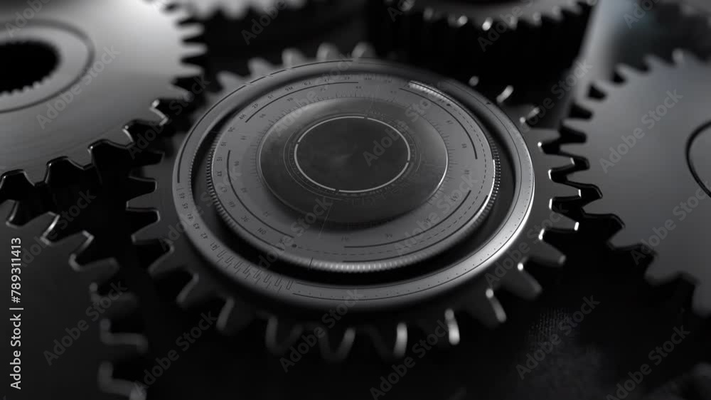 HUD Cog wheel gear User Interface circle Futuristic Sci Fi 2D elements motherboard in a machine rotating. UI Gears working in the machinery. Golden white glowing shining.