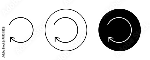 Undo vector icon set. return back arrow button icon in black color. photo