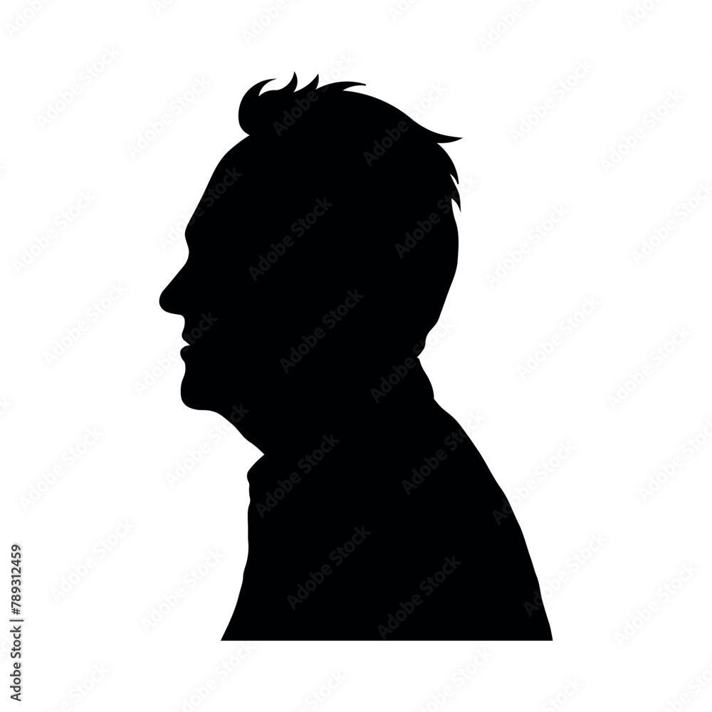 Side profile face portrait middle aged male vector black silhouette. Side profile face portrait middle aged male vector black silhouette.