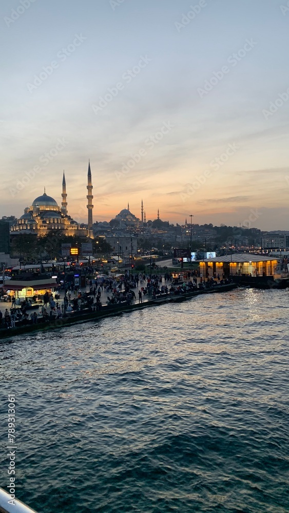 Sunset in Istanbul, Turkey. Blue Mosque and sea