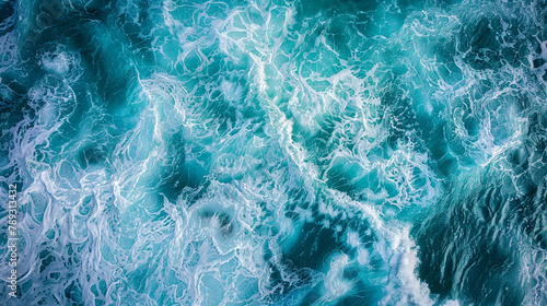 This portrayal showcases the dynamic interaction of turquoise waters and white foam, forming an abstract and vibrant natural tapestry. in a stunning visual representation. © MalikAbdul