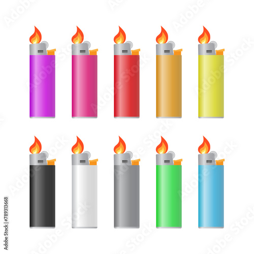 Multicolored lighters isolated on white background.