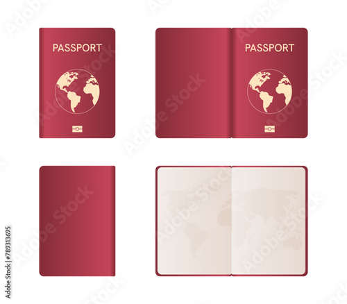 Creative of passports with a globe map isolated on a white background.  Vector illustration.