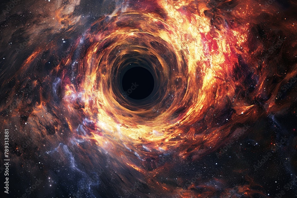 Rotating loop of a supermassive black hole with twinkling stars - 4K Rotating black hole. generative ai Rotating loop of a supermassive black hole with twinkling stars - 4K Rotating black hole. generative ai