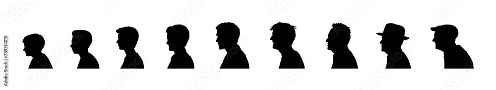 Obraz premium Male human life cycle from child to elderly life stages face side view portrait silhouette collection