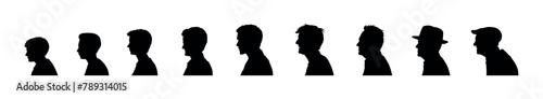 Male human life cycle from child to elderly life stages face side view portrait silhouette collection